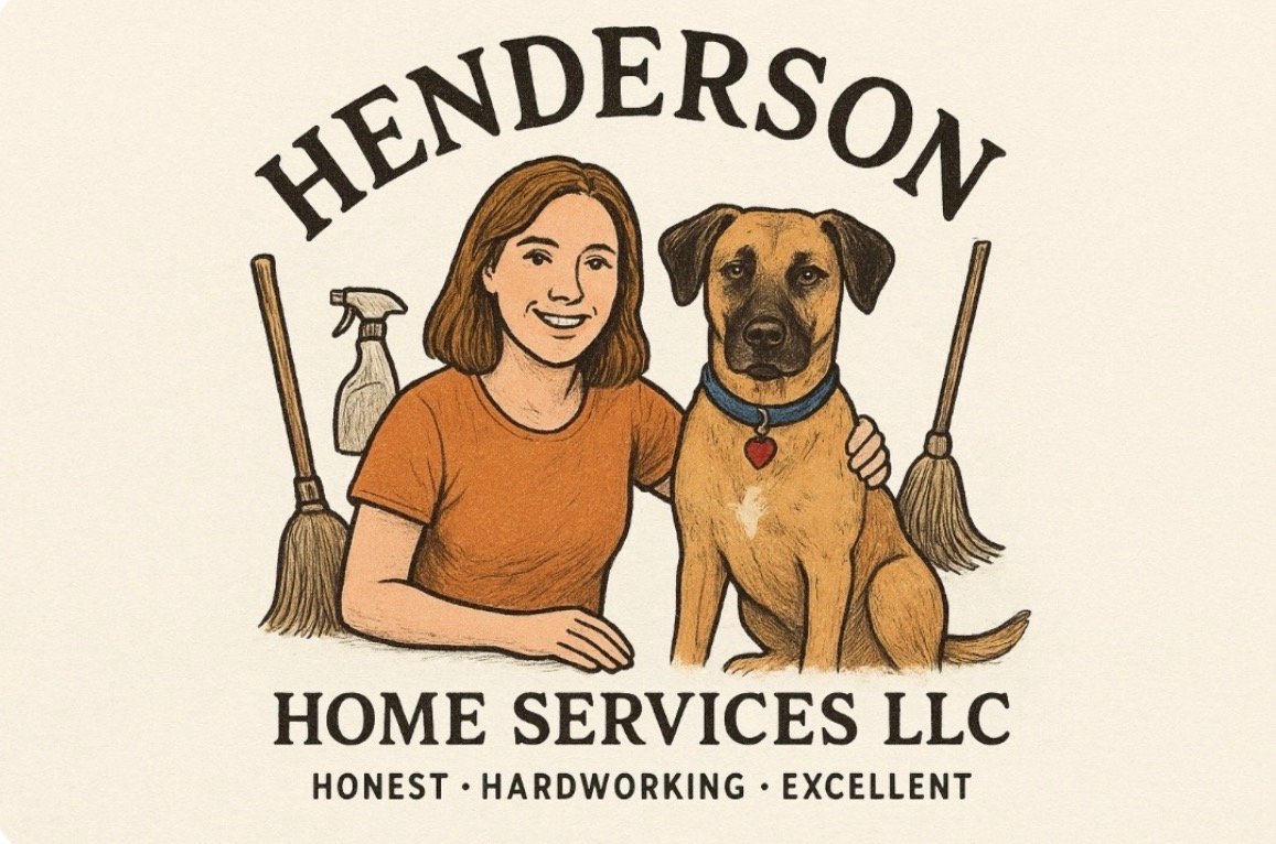 Henderson Home Services logo illustration of Laurie and her dog